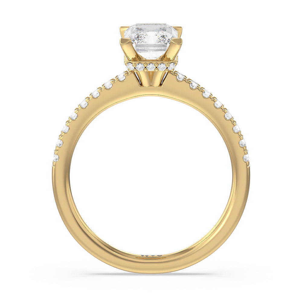 Fine Petite Pave Hidden Halo Engagement Ring with Radiant Cut Diamond in 14KT Yellow Gold view 2
