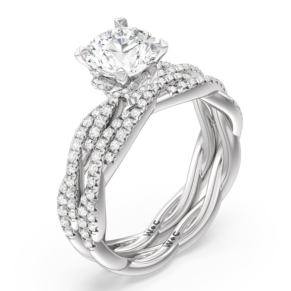 2.76ct Round Twisted Vine Hidden Halo Engagement Ring with 3 1/10 Cut Diamond in 14KT Round view 4
