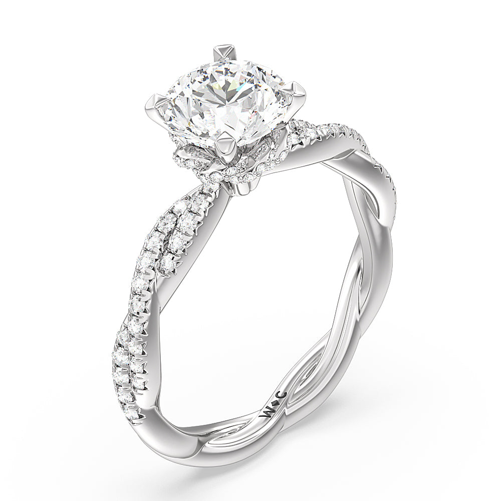 2.76ct Round Twisted Vine Hidden Halo Engagement Ring with 3 1/10 Cut Diamond in 14KT Round view 3
