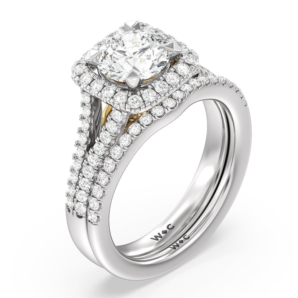 Oval Cut Split Shank Hidden Accent Halo Engagement Ring with Lab Grown Diamond in 14KT White & Yellow Gold view 4
