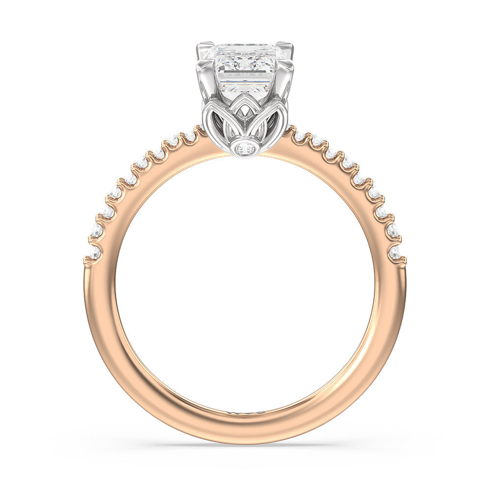 Emerald Cut Petal Hidden Accent Pave Engagement Ring (E+ VVS+) with Lab Grown Diamond in 14KT White & Rose Gold view 2
