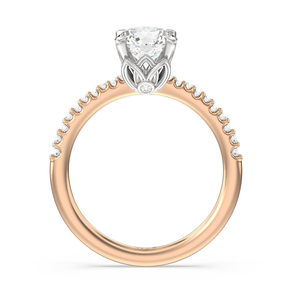 Round Cut Petal Hidden Accent Pave Engagement Ring (E+ VVS+) with Lab Grown Diamond in 14KT White & Rose Gold view 2
