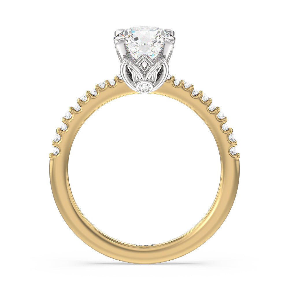 Round Cut Petal Hidden Accent Pave Engagement Ring (E+ VVS+) with Lab Grown Diamond in 14KT White & Yellow Gold view 2
