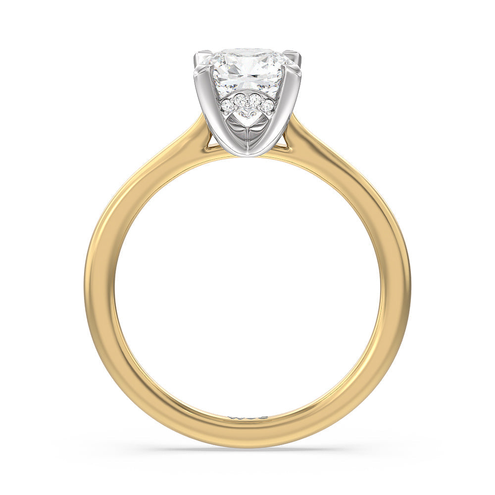 Cushion Cut Fine Line Cathedral Solitaire Engagement Ring (E+ VVS+) with Lab Grown Diamond in 14KT White & Yellow Gold view 2
