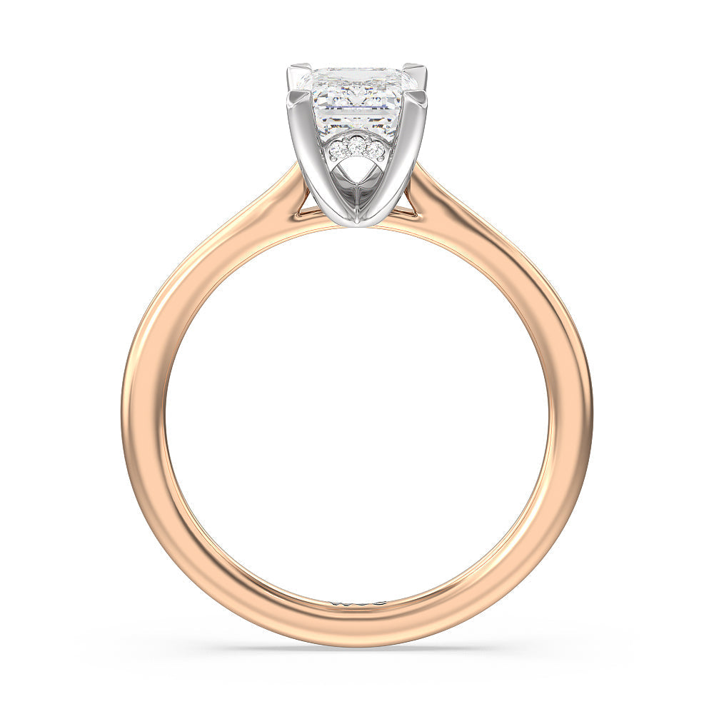 Emerald Cut Fine Line Cathedral Solitaire Engagement Ring (E+ VVS+) with Lab Grown Diamond in 14KT White & Rose Gold view 2
