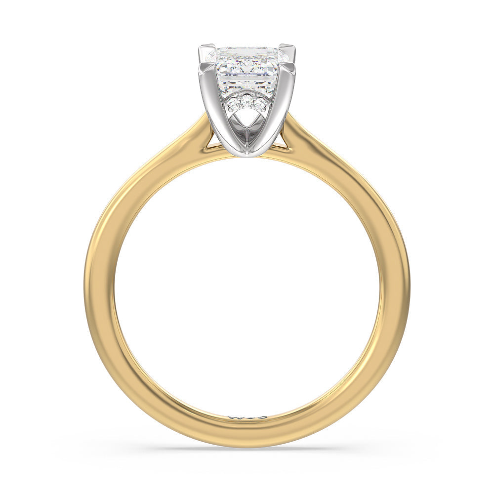 Emerald Cut Fine Line Cathedral Solitaire Engagement Ring (E+ VVS+) with Lab Grown Diamond in 14KT White & Yellow Gold view 2

