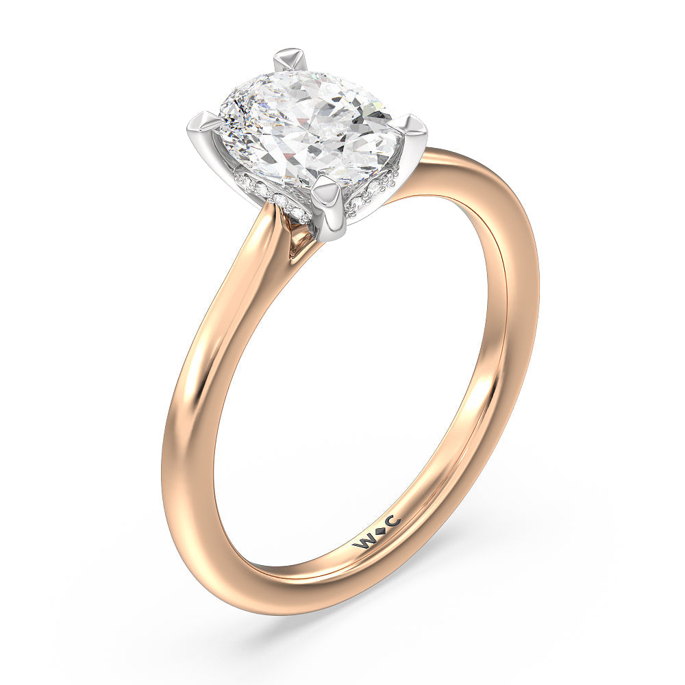 Oval Cut Fine Line Cathedral Solitaire Engagement Ring (E+ VVS+) with Lab Grown Diamond in 14KT White & Rose Gold view 3
