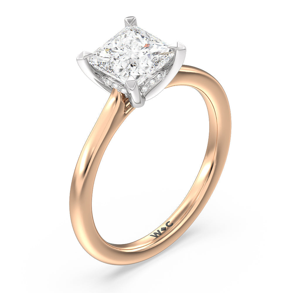 Princess Cut Fine Line Cathedral Solitaire Engagement Ring (E+ VVS+) with Lab Grown Diamond in 14KT White & Rose Gold view 3
