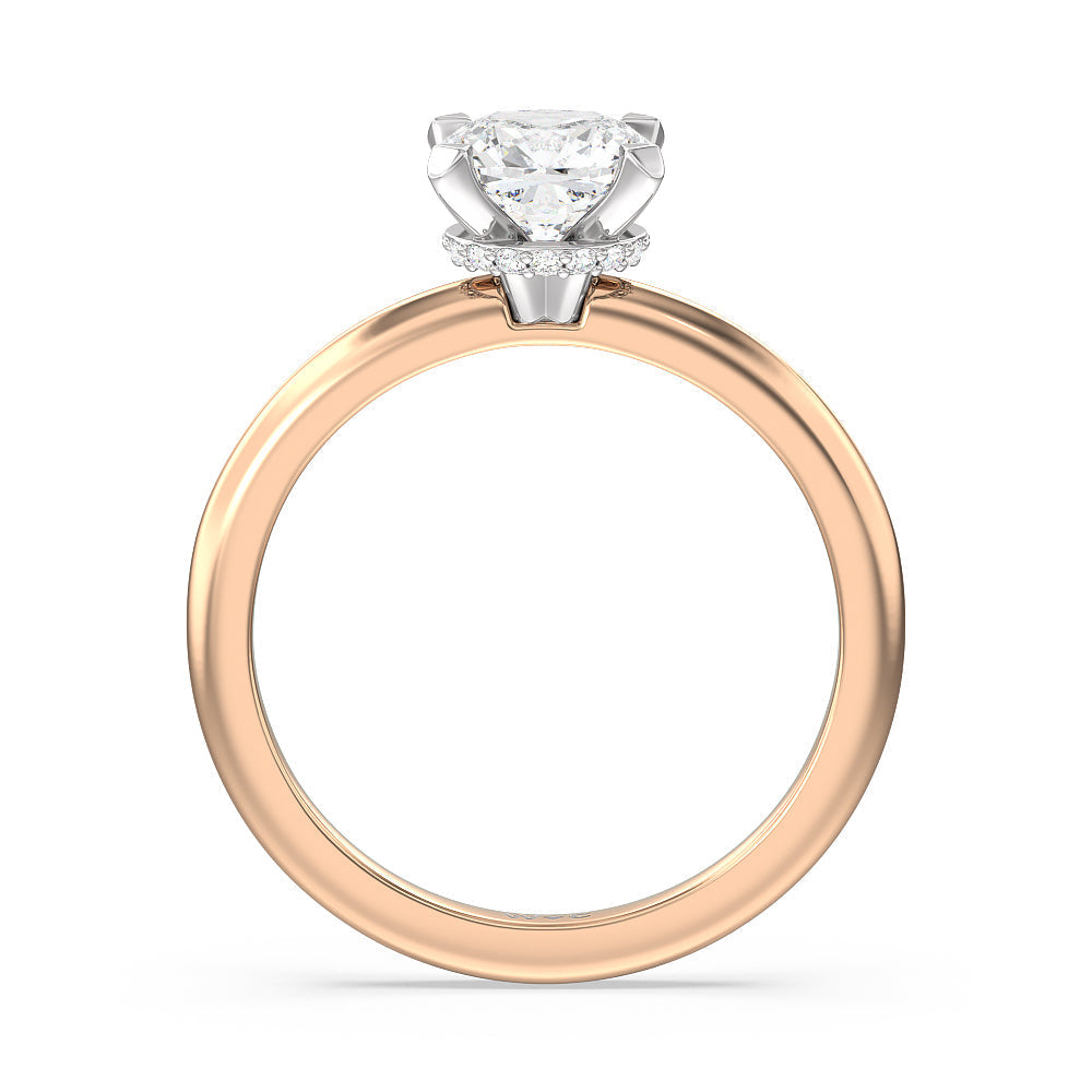 Cushion Cut Modern Fine Line Hidden Halo Engagement Ring (E+ VVS+) with Lab Grown Diamond in 14KT White & Rose Gold view 2
