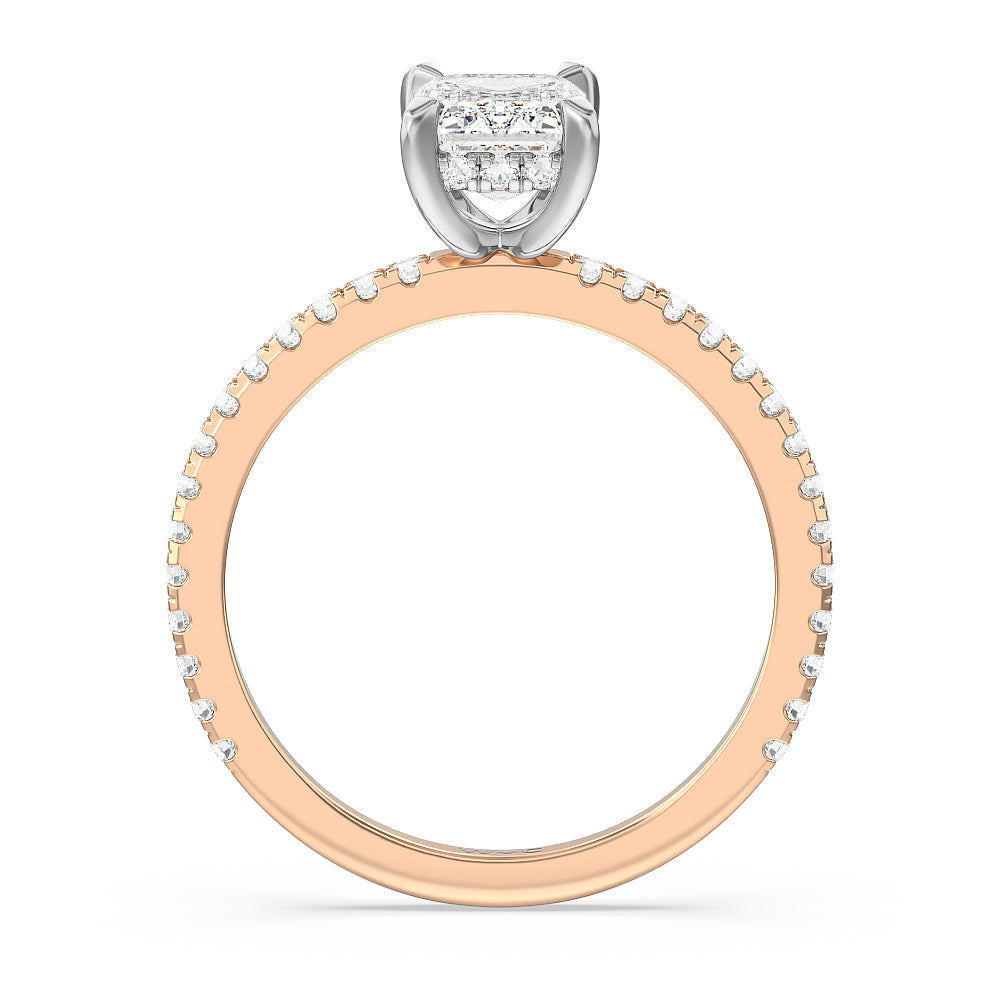 Classic Hidden Halo Engagement Ring with Emerald Cut Diamond in 14KT White & Rose Gold view 2

