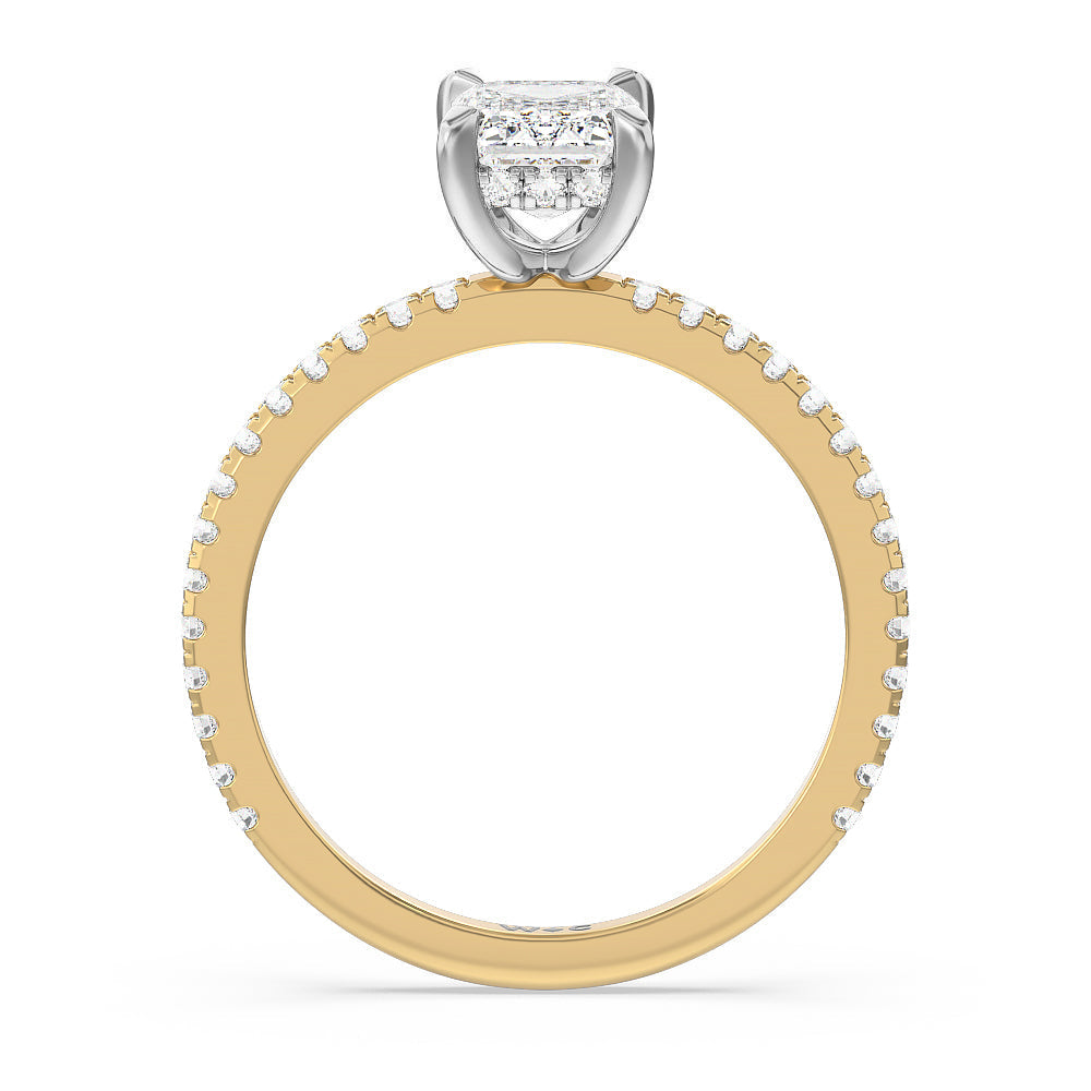 Classic Hidden Halo Engagement Ring with Emerald Cut Diamond in 14KT White & Yellow Gold view 2

