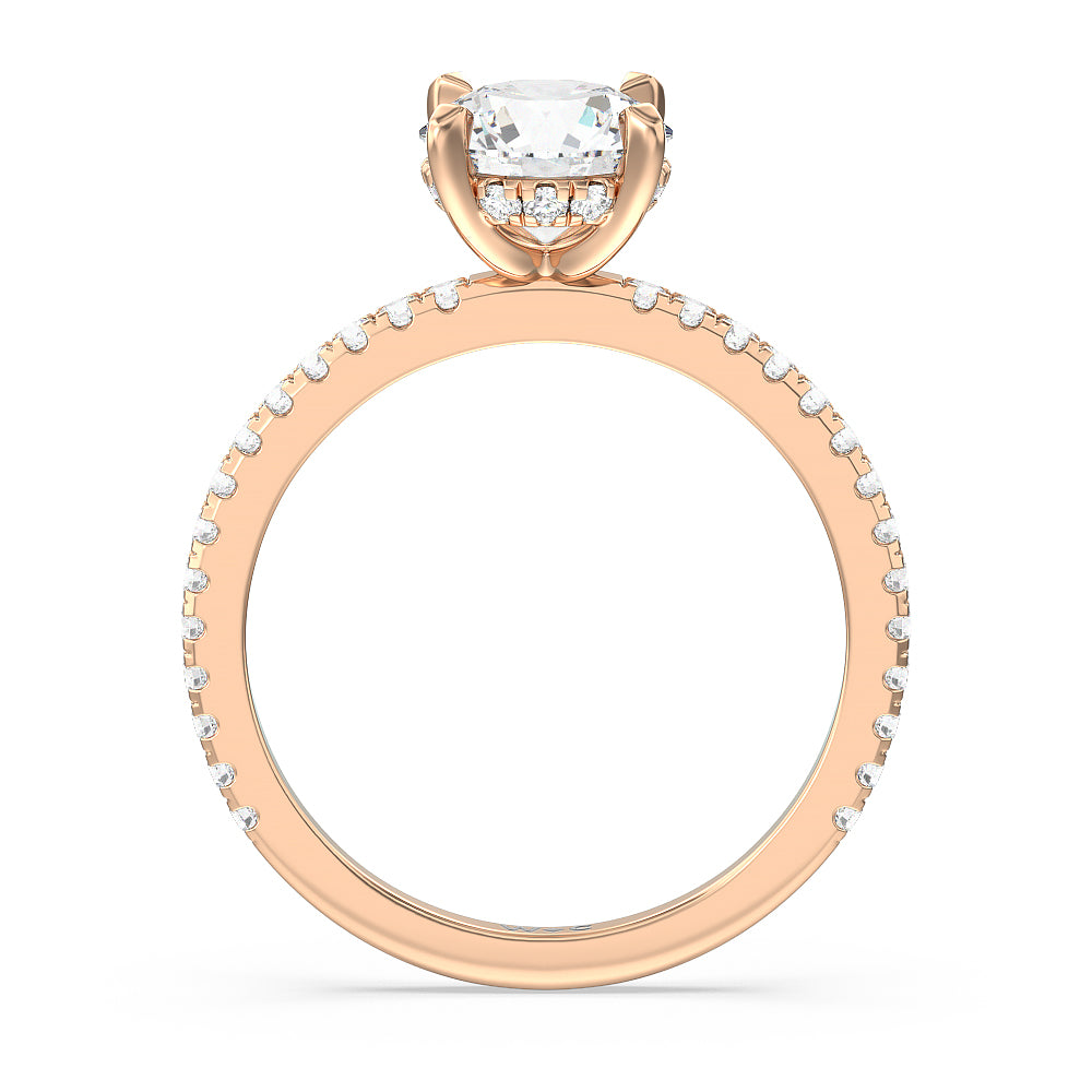 Round Cut Classic Hidden Halo Engagement Ring with Lab Grown Diamond in 14KT Rose Gold view 3
