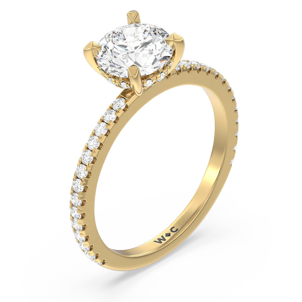 Round Cut Classic Hidden Halo Engagement Ring with Lab Grown Diamond in 14KT Yellow Gold view 4
