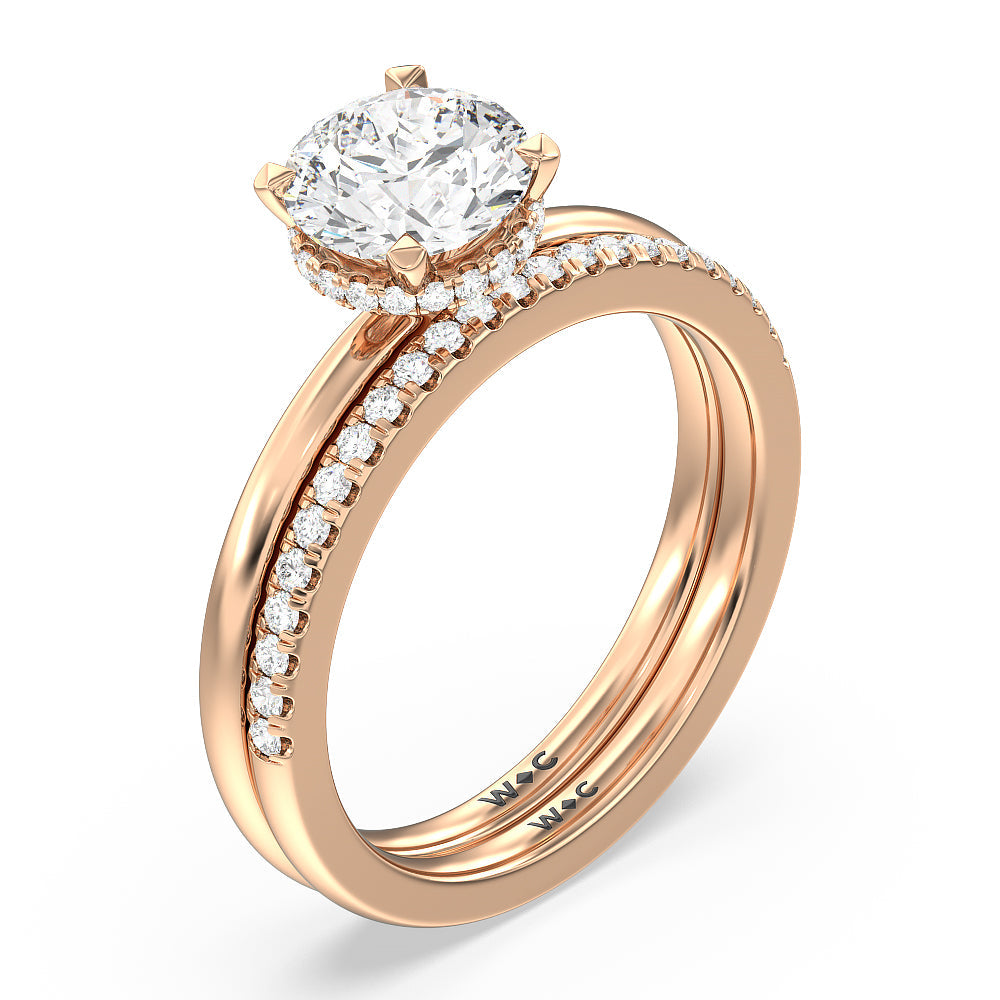 Modern Fine Line High Hidden Halo Solitaire Ring with Emerald Cut Diamond in 14KT Rose Gold view 5

