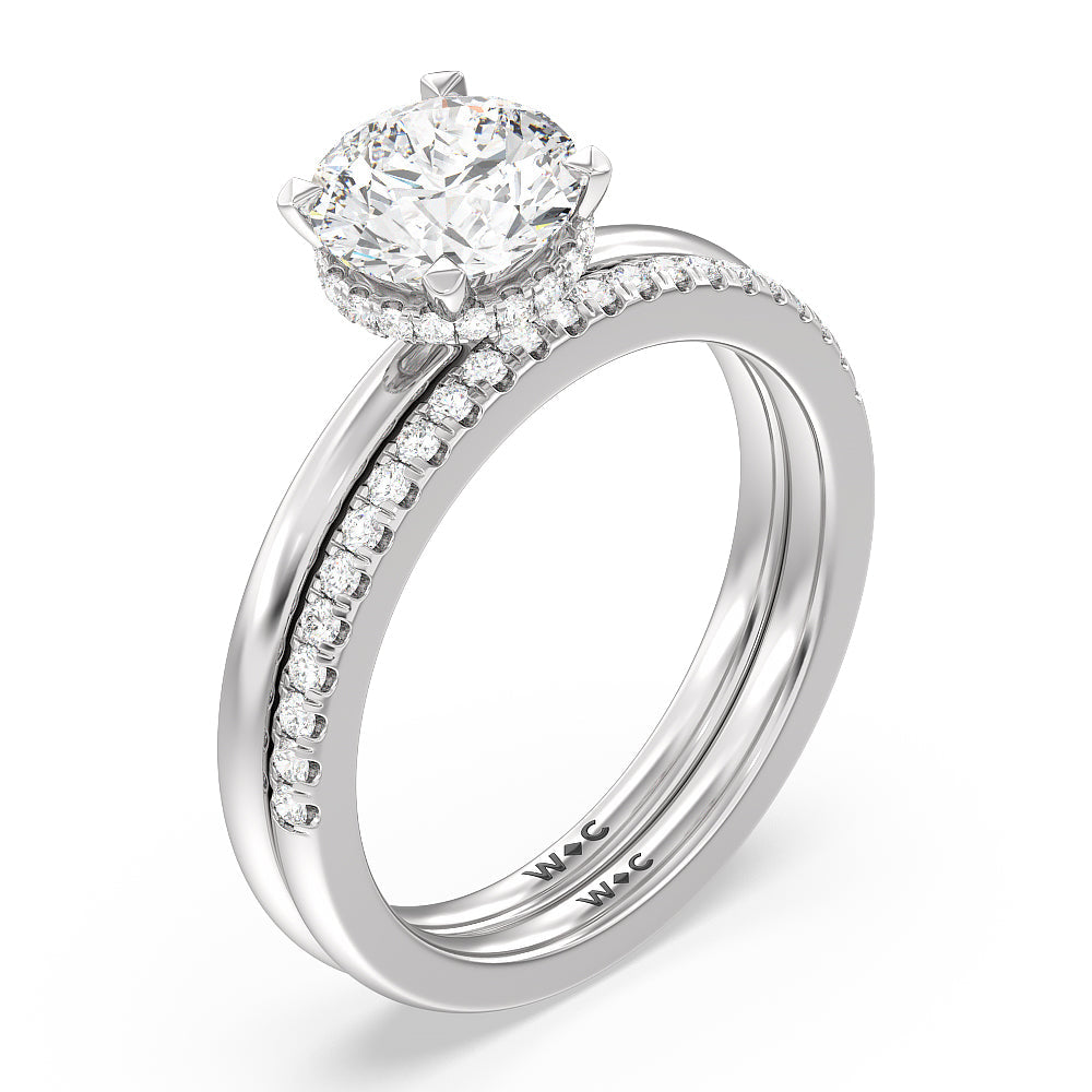Modern Fine Line High Hidden Halo Solitaire Ring with Emerald Cut Diamond in 14KT Platinum view 5
