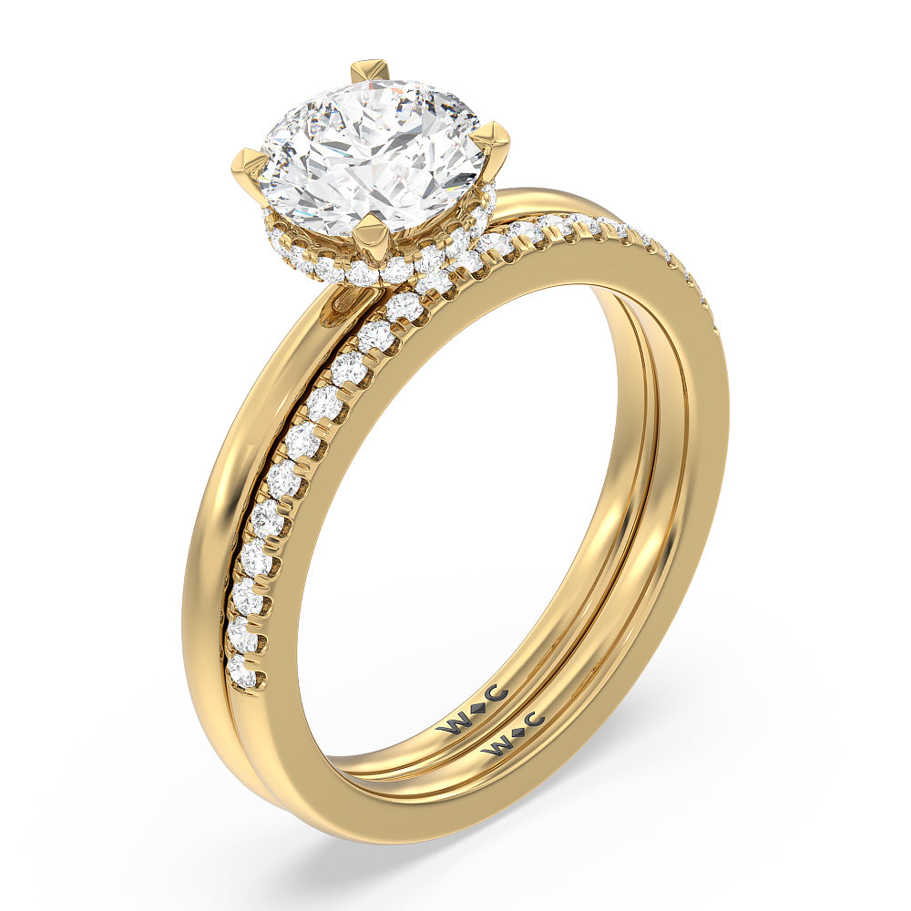 Modern Fine Line High Hidden Halo Solitaire Ring with Emerald Cut Diamond in 14KT Yellow Gold view 5

