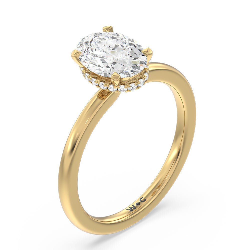 3.58ct Oval Petite Modern Fine Line High Hidden Halo Solitaire Lab Diamond Engagement Ring with 3 5/8 Cut Diamond in 14KT Oval view 3
