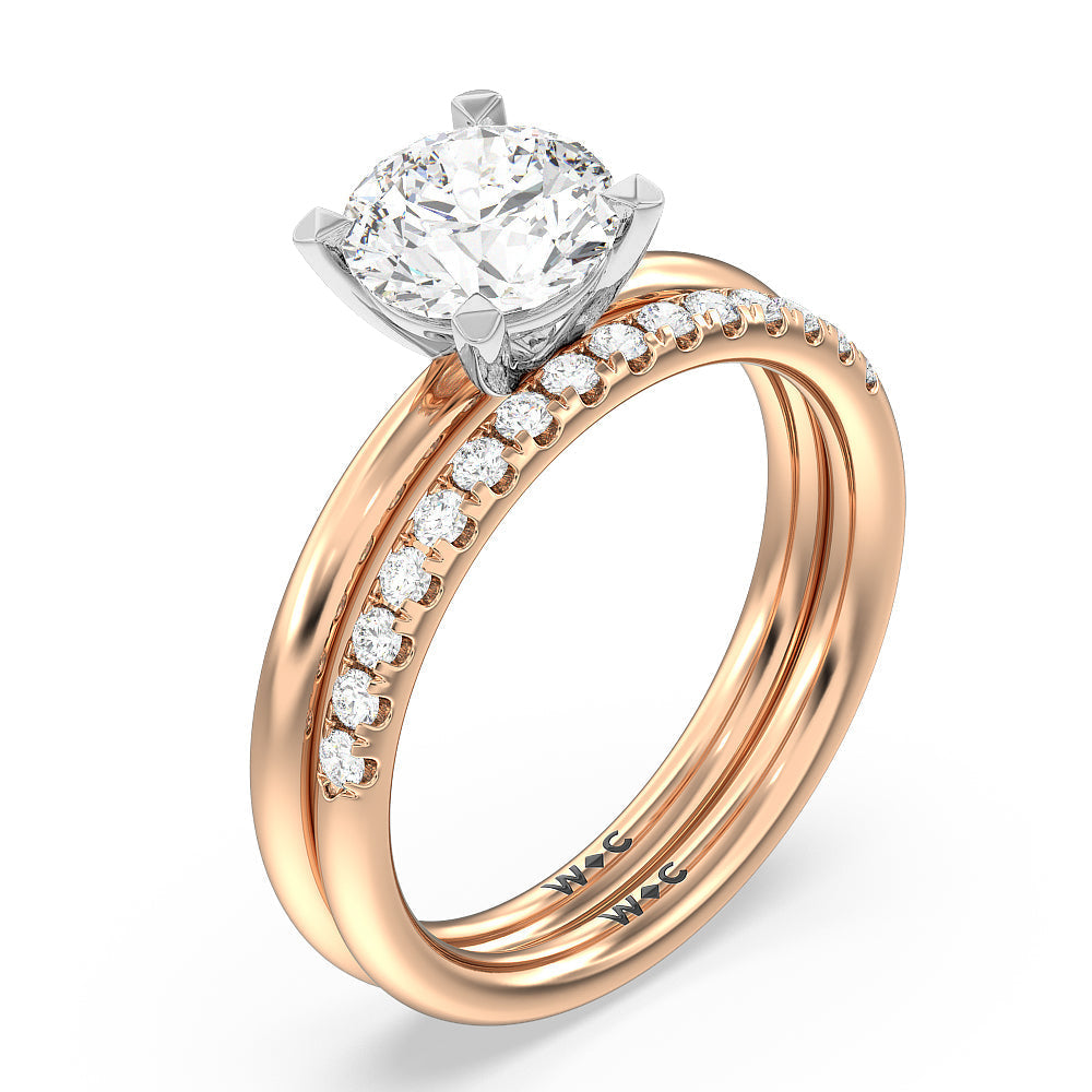 Classic Four Prong Petite Comfort Fit Solitaire Engagement Ring with Oval Cut Diamond in 14KT White & Rose Gold view 4
