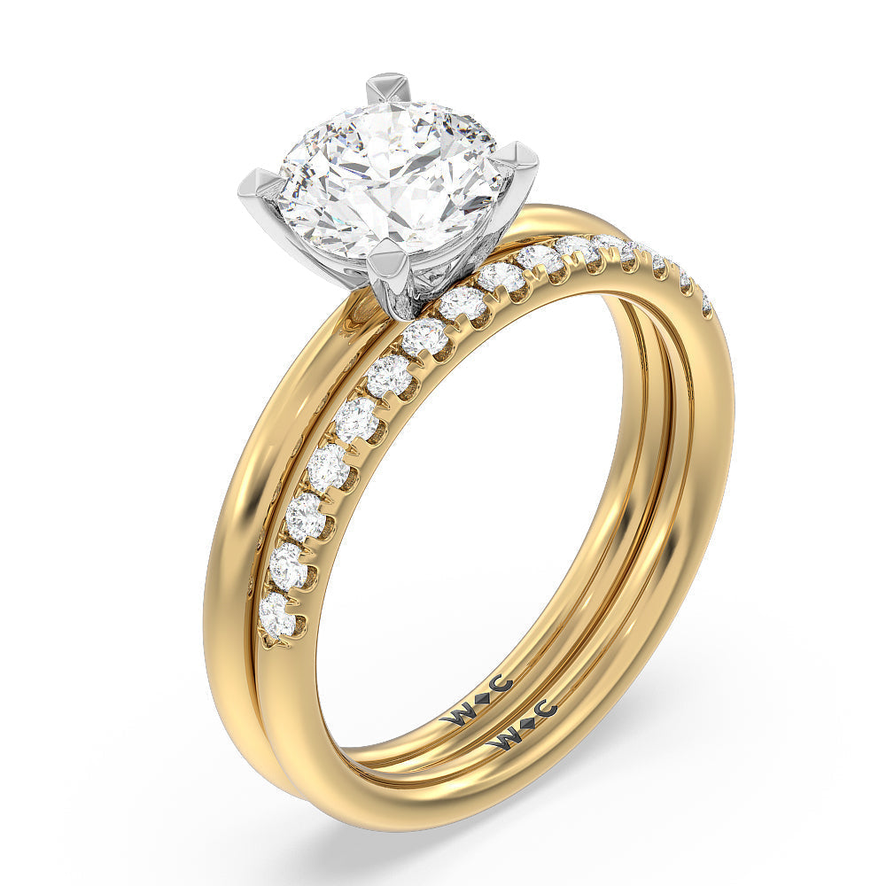 Classic Four Prong Petite Comfort Fit Solitaire Engagement Ring with Oval Cut Diamond in 14KT White & Yellow Gold view 4
