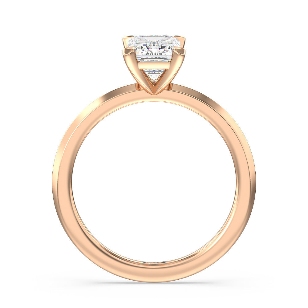 Emerald Cut Petite Knife Edge Solitaire Lab Grown Diamond Engagement Ring (E+ VVS+) with Lab Grown Diamond in 14KT Rose Gold view 2
