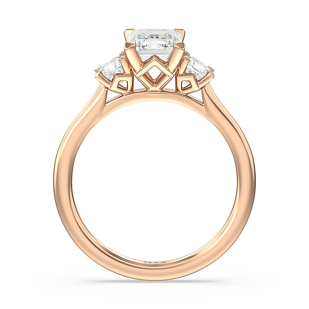 Radiant Cut Three Stone Kite Gallery Classic Engagement Ring (E+ VVS+) with Lab Grown Diamond in 14KT Rose Gold view 2
