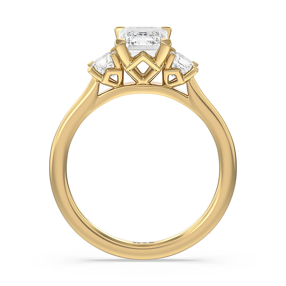 Emerald Cut Three Stone Kite Gallery Classic Engagement Ring (E+ VVS+) with Lab Grown Diamond in 14KT Yellow Gold view 2
