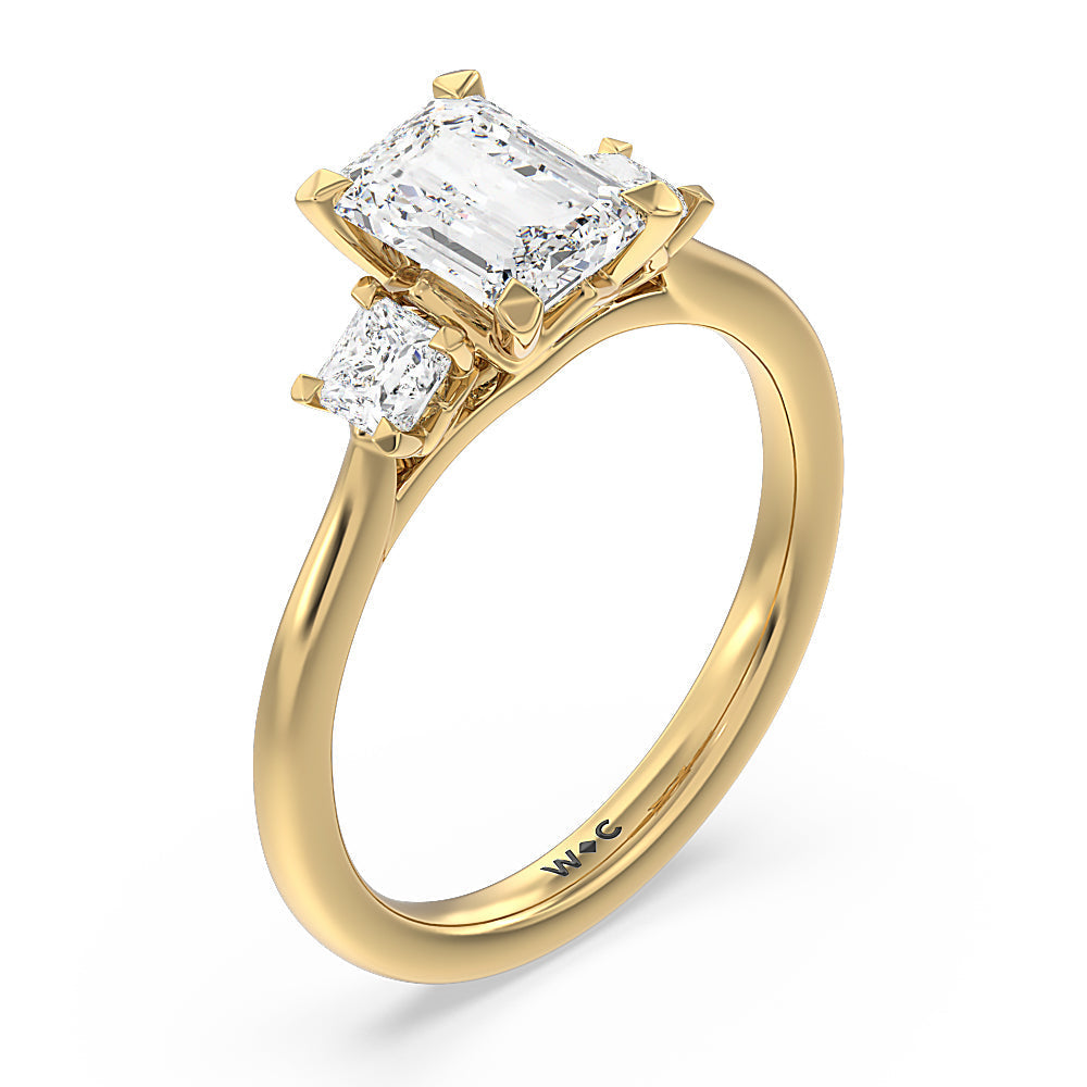 Radiant Cut Three Stone Kite Gallery Classic Engagement Ring (E+ VVS+) with Lab Grown Diamond in 14KT Yellow Gold view 3
