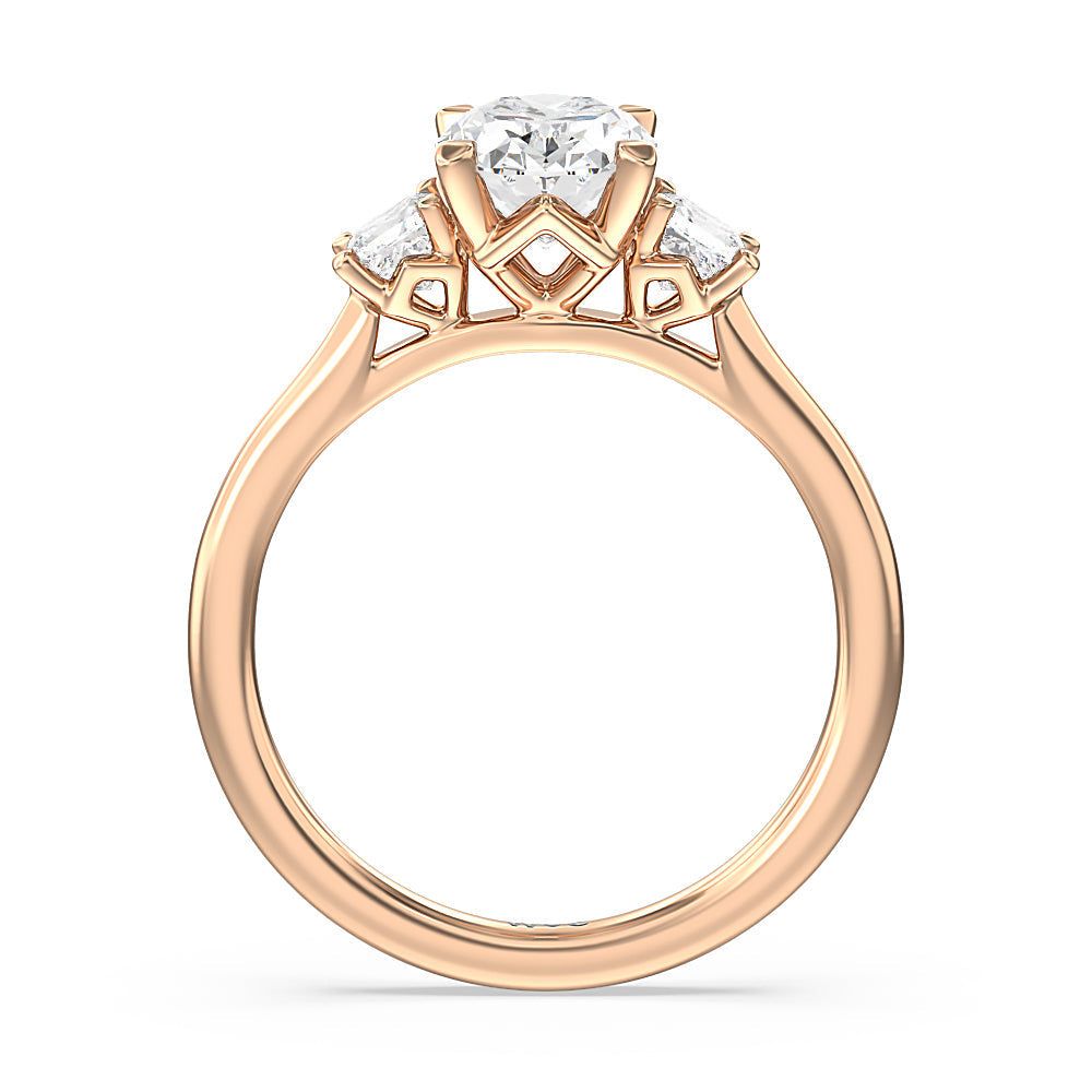 Oval Cut Three Stone Kite Gallery Classic Engagement Ring (E+ VVS+) with Lab Grown Diamond in 14KT Rose Gold view 3
