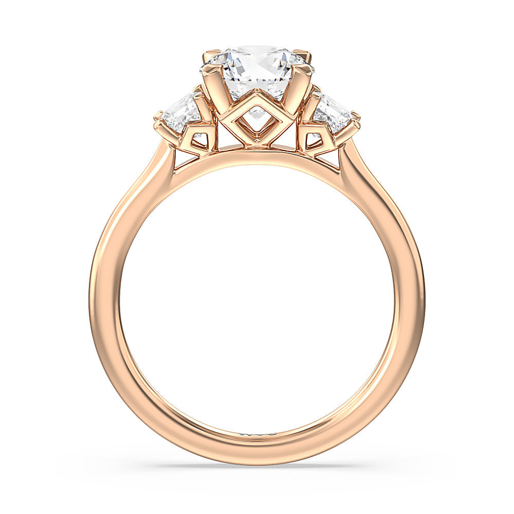 Round Cut Three Stone Kite Gallery Classic Engagement Ring (E+ VVS+) with Lab Grown Diamond in 14KT Rose Gold view 2
