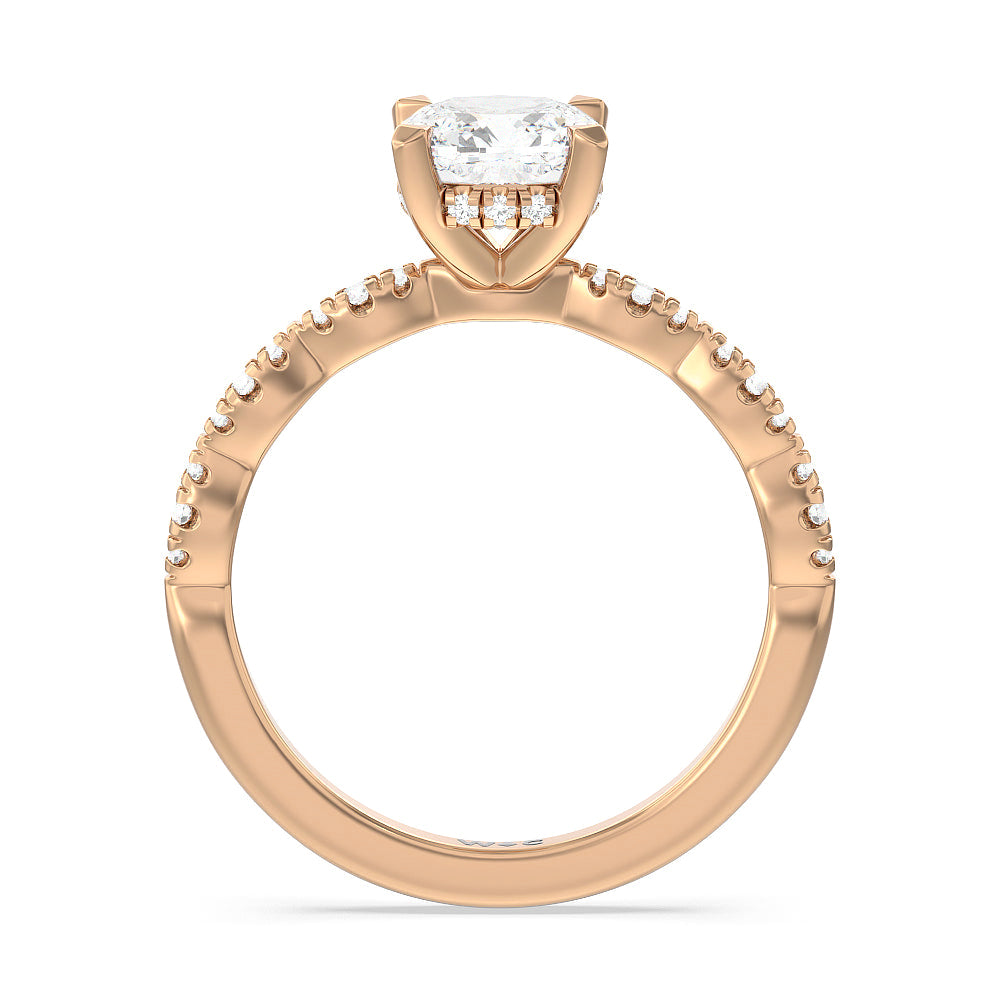 Cushion Cut Modern East West Hidden Halo Engagement Ring with Lab Grown Diamond in 14KT Rose Gold view 2
