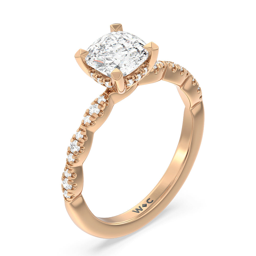 Cushion Cut Modern East West Hidden Halo Engagement Ring with Lab Grown Diamond in 14KT Rose Gold view 3
