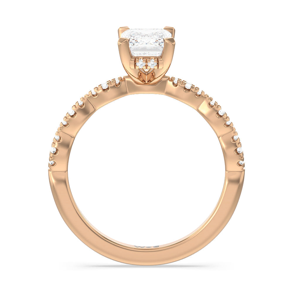 Emerald Cut Modern East West Hidden Halo Engagement Ring with Lab Grown Diamond in 14KT Rose Gold view 2
