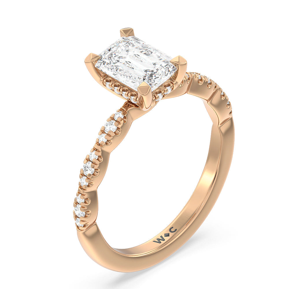 Emerald Cut Modern East West Hidden Halo Engagement Ring with Lab Grown Diamond in 14KT Rose Gold view 3

