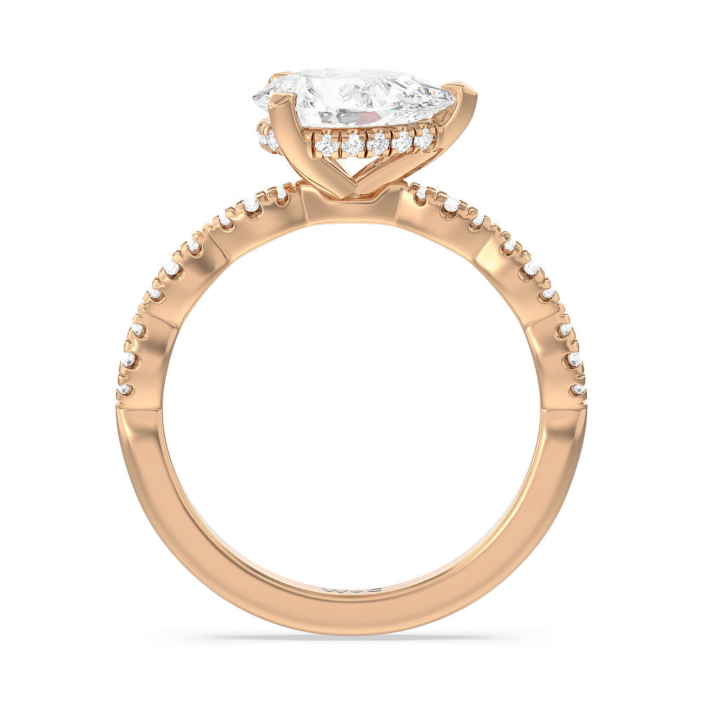 Pear Cut Modern East West Hidden Halo Engagement Ring with Lab Grown Diamond in 14KT Rose Gold view 2
