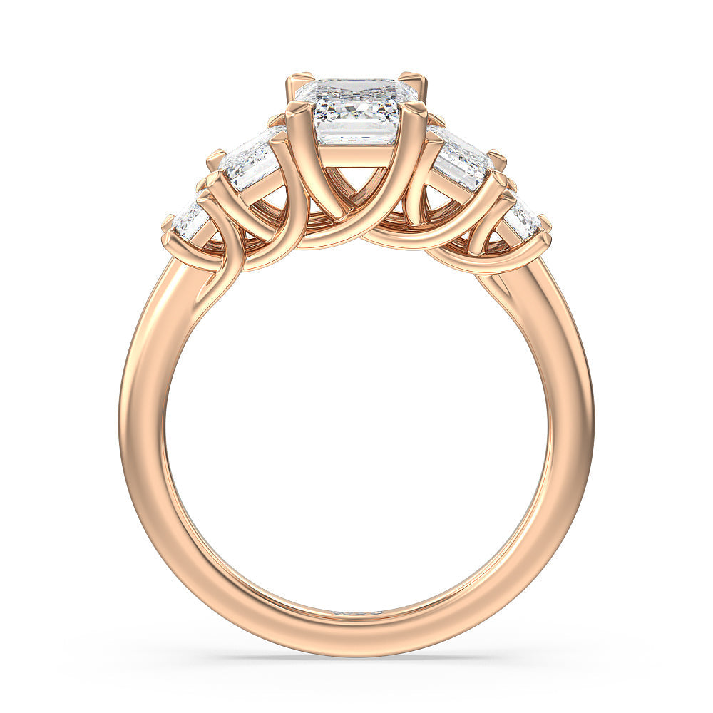 Emerald Cut Trellis Side Stone Engagement Ring (E+ VVS+) with Lab Grown Diamond in 14KT Rose Gold view 2

