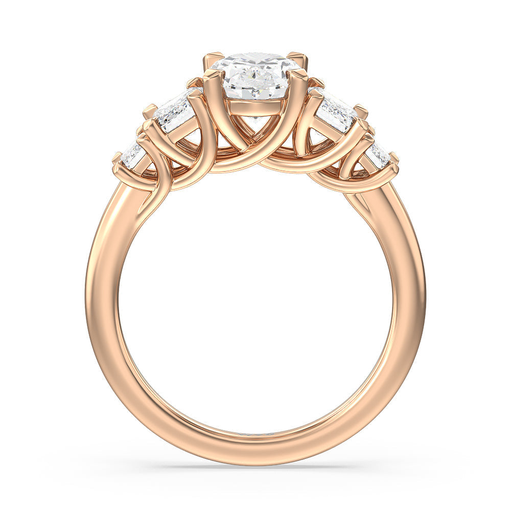 Oval Cut Trellis Side Stone Engagement Ring (E+ VVS+) with Lab Grown Diamond in 14KT Rose Gold view 2

