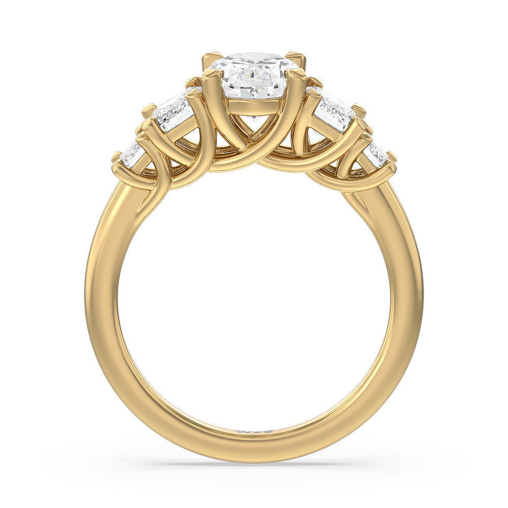 Oval Cut Trellis Side Stone Engagement Ring (E+ VVS+) with Lab Grown Diamond in 14KT Yellow Gold view 2
