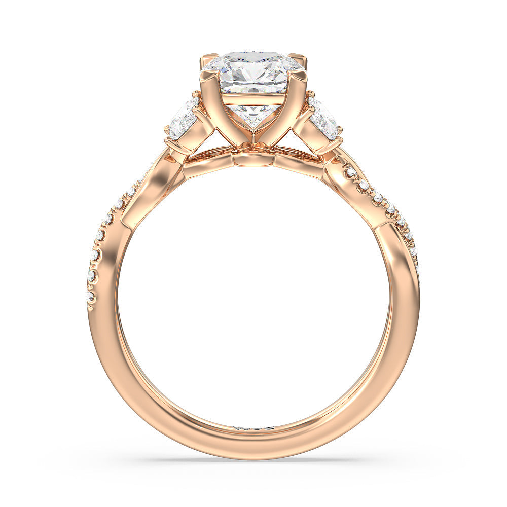 Emerald Cut Twisted Vine Accent Engagement Ring (E+ VVS+) with Lab Grown Diamond in 14KT Rose Gold view 2
