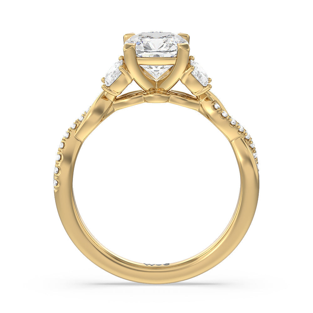 Emerald Cut Twisted Vine Accent Engagement Ring (E+ VVS+) with Lab Grown Diamond in 14KT Yellow Gold view 2
