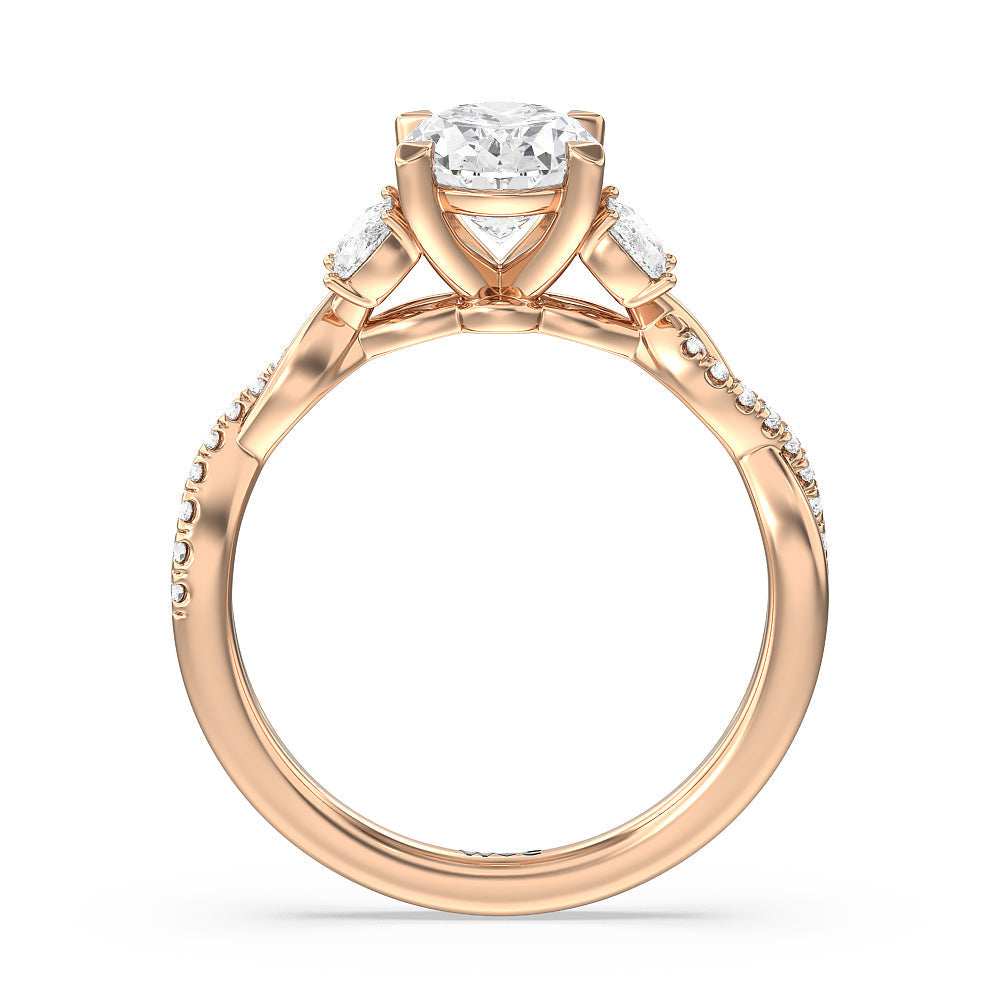 Oval Cut Twisted Vine Accent Engagement Ring (E+ VVS+) with Lab Grown Diamond in 14KT Rose Gold view 2
