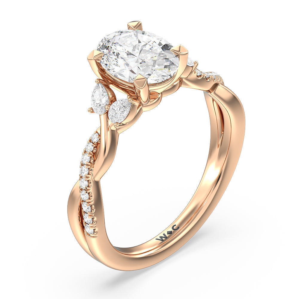 Oval Cut Twisted Vine Accent Engagement Ring (E+ VVS+) with Lab Grown Diamond in 14KT Rose Gold view 3
