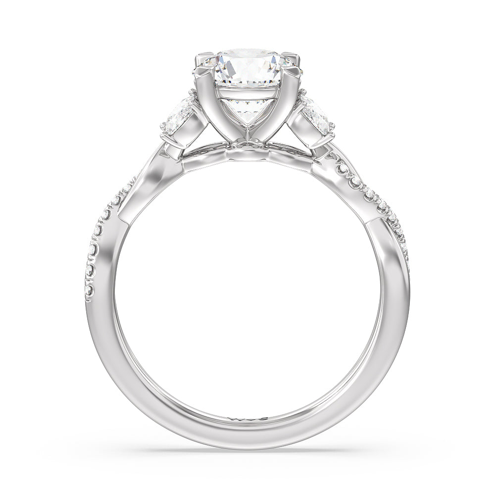 2.07ct Round Twisted Vine Accent Engagement Ring with 2 1/3 Cut Diamond in 14KT Round view 2
