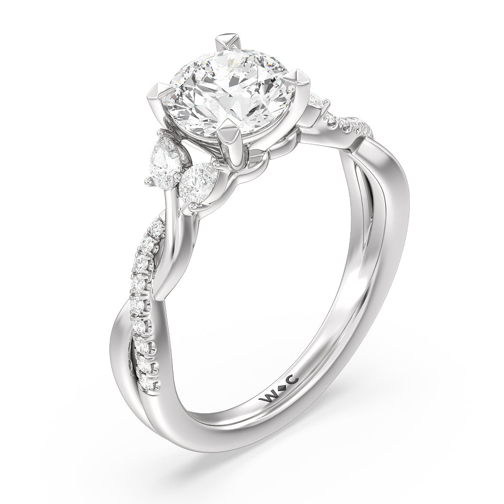 2.07ct Round Twisted Vine Accent Engagement Ring with 2 1/3 Cut Diamond in 14KT Round view 3
