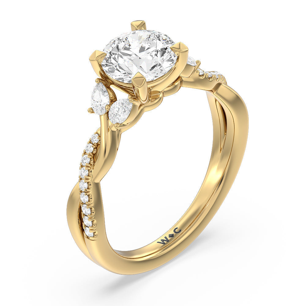 Cushion Cut Twisted Vine Accent Engagement Ring (E+ VVS+) with Lab Grown Diamond in 14KT Yellow Gold view 3
