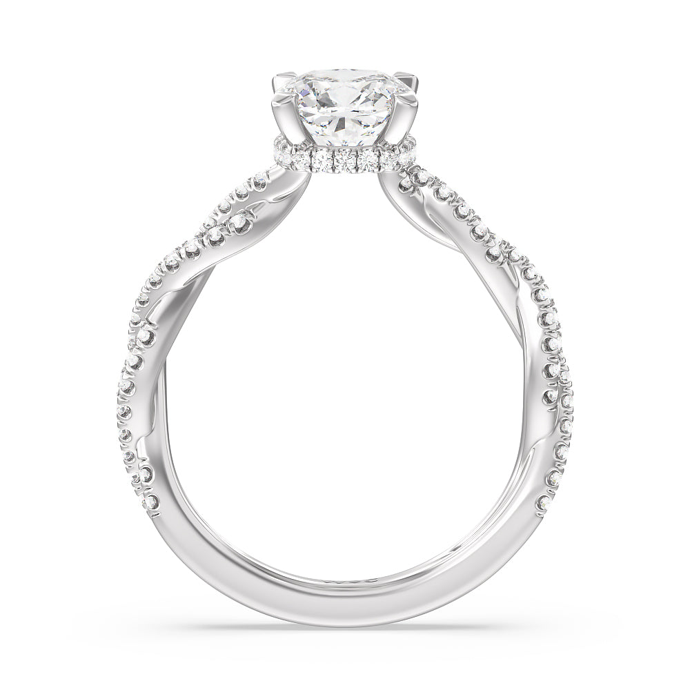 Cushion Cut Twisted Shank Hidden Halo Engagement Ring (E+ VVS+) with Lab Grown Diamond in 14KT Platinum view 2
