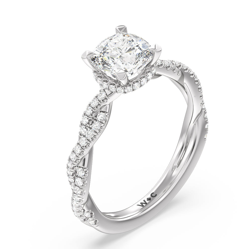 Cushion Cut Twisted Shank Hidden Halo Engagement Ring (E+ VVS+) with Lab Grown Diamond in 14KT Platinum view 3
