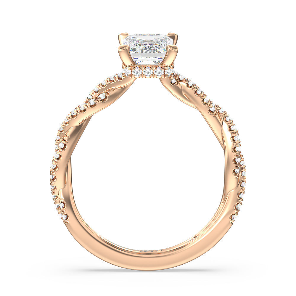 Emerald Cut Twisted Shank Hidden Halo Engagement Ring (E+ VVS+) with Lab Grown Diamond in 14KT Rose Gold view 2
