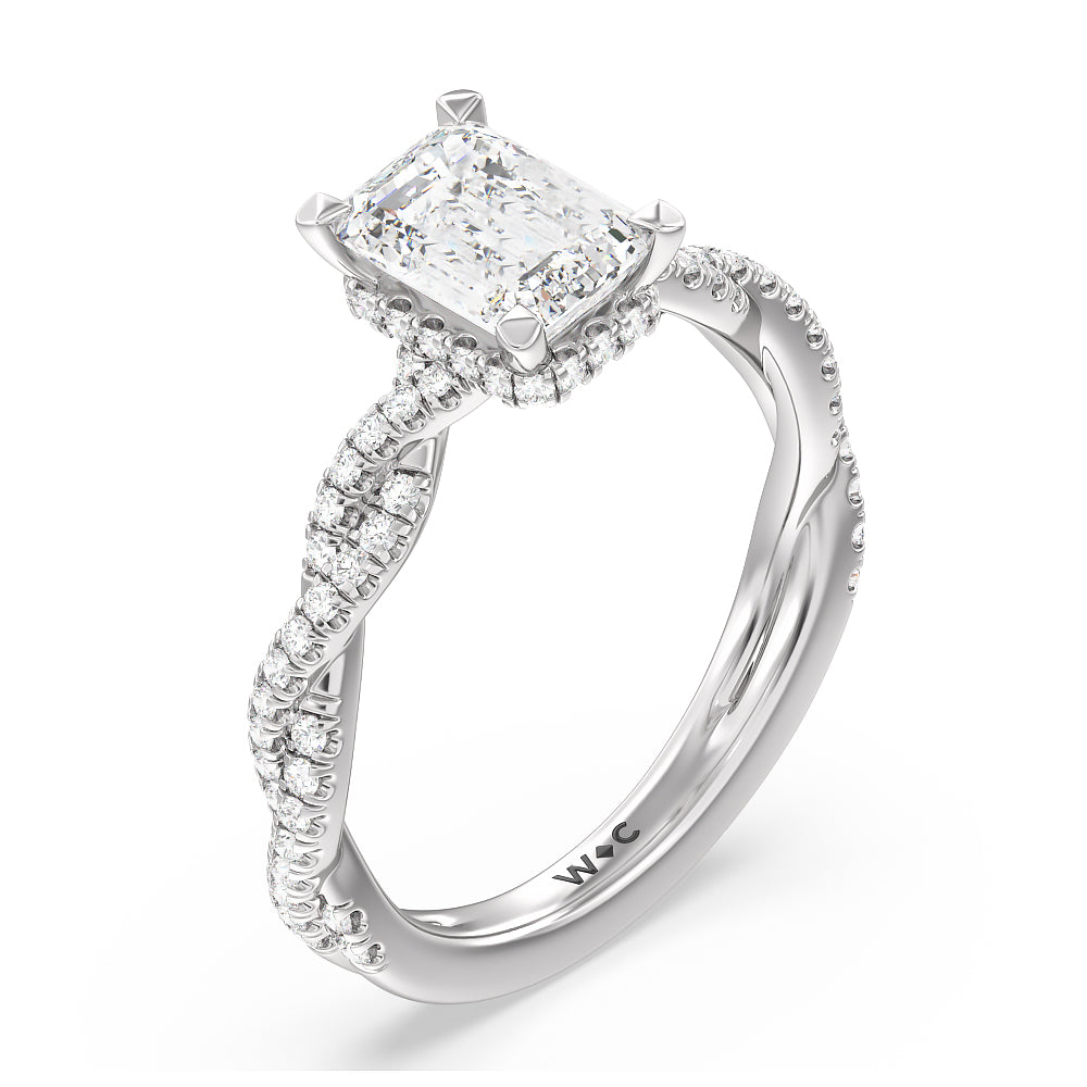 Emerald Cut Twisted Shank Hidden Halo Engagement Ring (E+ VVS+) with Lab Grown Diamond in 14KT Platinum view 3
