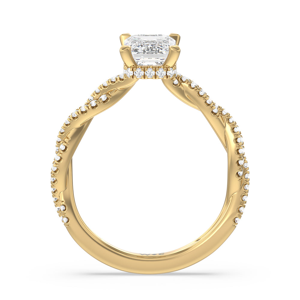 Emerald Cut Twisted Shank Hidden Halo Engagement Ring (E+ VVS+) with Lab Grown Diamond in 14KT Yellow Gold view 2
