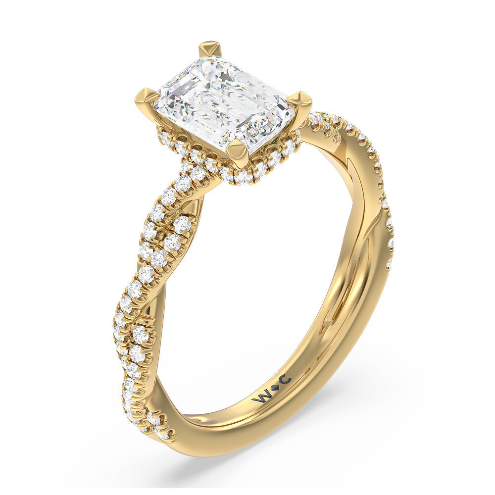 Emerald Cut Twisted Shank Hidden Halo Engagement Ring (E+ VVS+) with Lab Grown Diamond in 14KT Yellow Gold view 3
